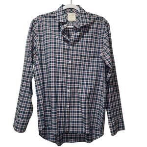 Billy Reid‎ Mens Sz M Plaid Button Up Cotton Shirt Standard Cut Red White Blue